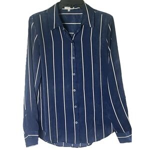 Maurices Striped Blouse Women XS Navy White Button Front Long Sleeve Top